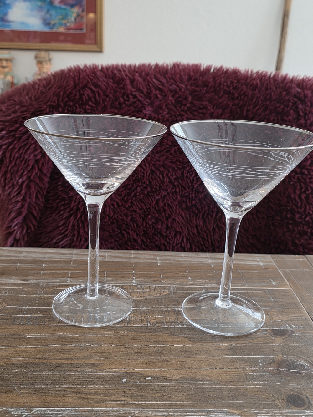 Clear Etched With Silver Rim Martini Glasses - Set of 2